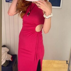 Caution To The Wind Fuchsia Cut-Out Midi Dress